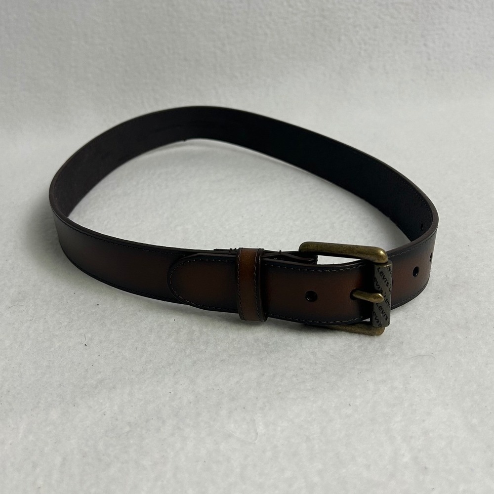 Western Americana Levi's Mens M Brown Leather Ombre Logo Buckle Belt